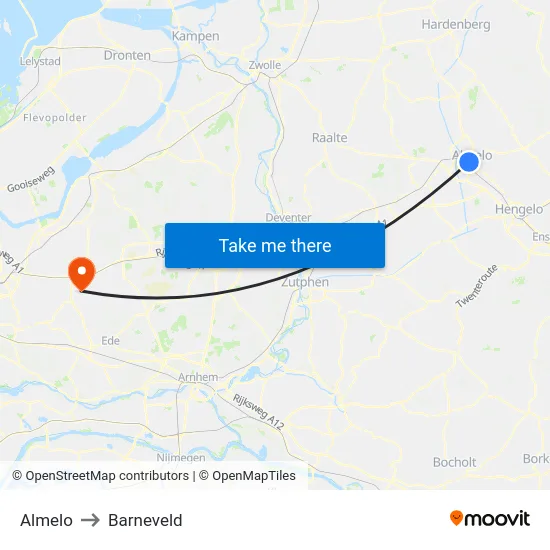 Almelo to Barneveld map