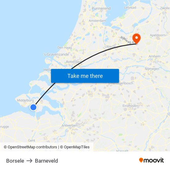 Borsele to Barneveld map