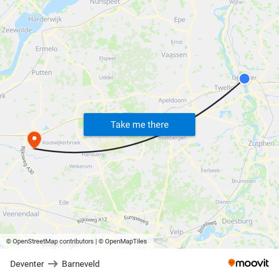 Deventer to Barneveld map