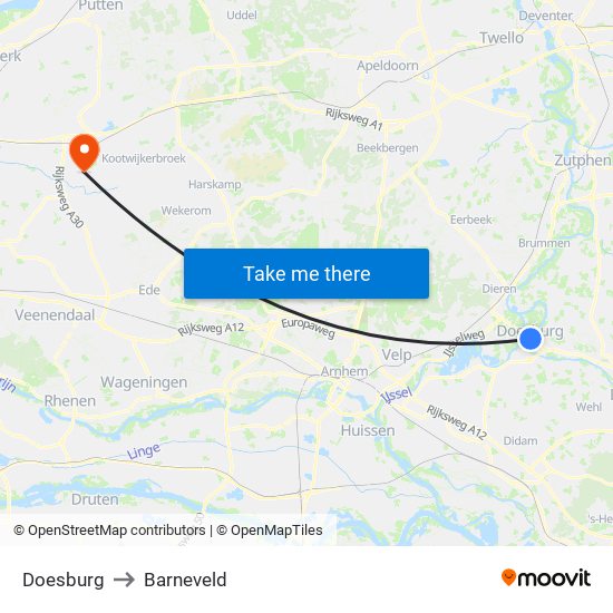 Doesburg to Barneveld map