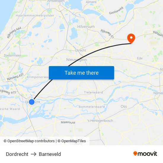 Dordrecht to Barneveld map