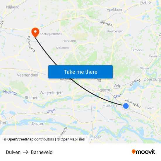 Duiven to Barneveld map