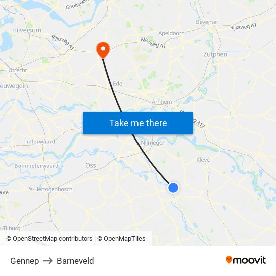 Gennep to Barneveld map