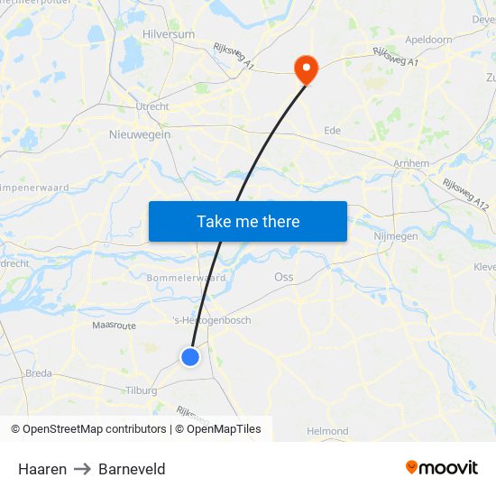 Haaren to Barneveld map