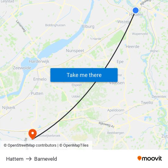 Hattem to Barneveld map