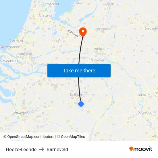 Heeze-Leende to Barneveld map