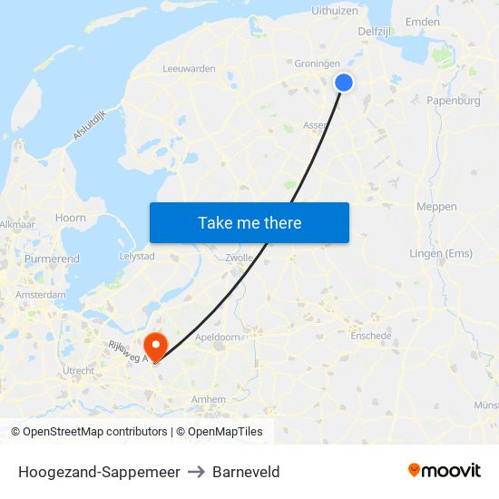 Hoogezand-Sappemeer to Barneveld map