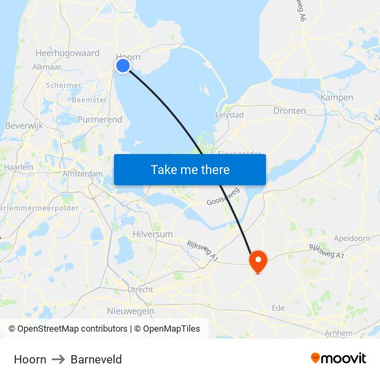 Hoorn to Barneveld map