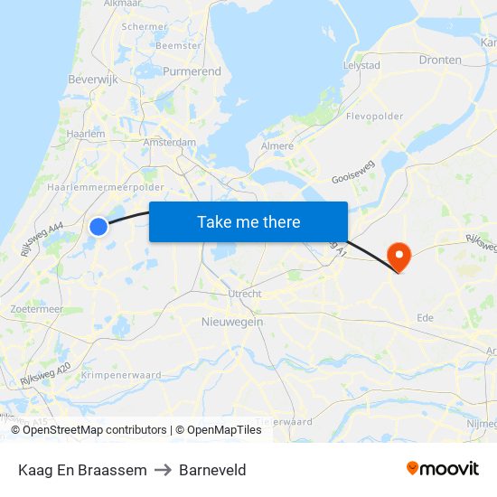 Kaag En Braassem to Barneveld map