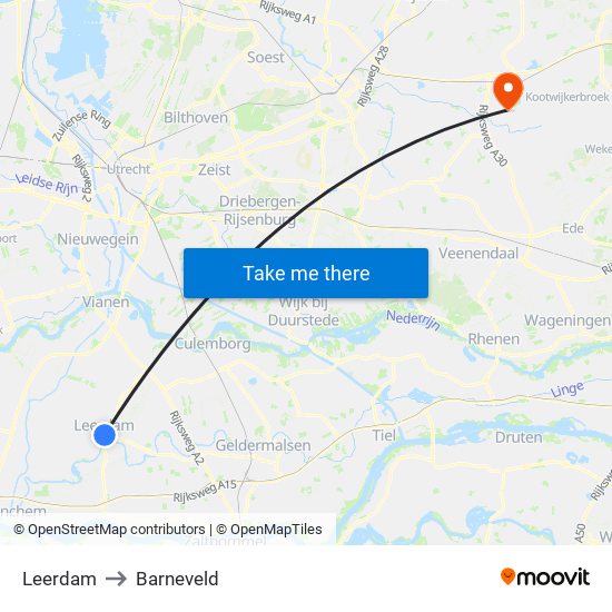 Leerdam to Barneveld map