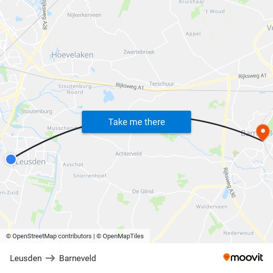 Leusden to Barneveld map