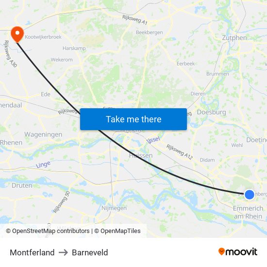 Montferland to Barneveld map