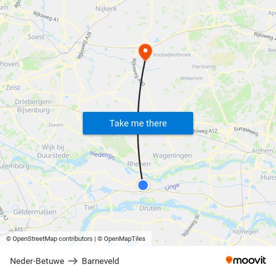 Neder-Betuwe to Barneveld map