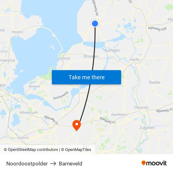 Noordoostpolder to Barneveld map