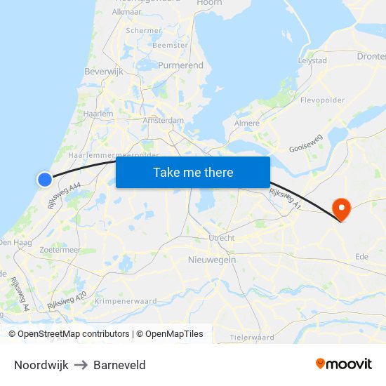 Noordwijk to Barneveld map