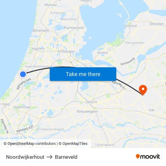 Noordwijkerhout to Barneveld map