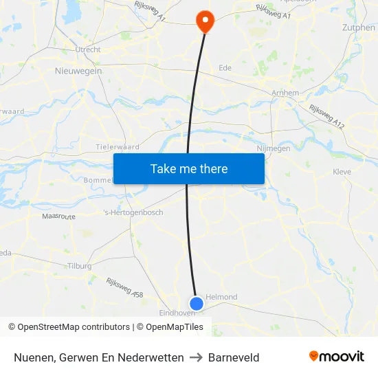 Nuenen, Gerwen En Nederwetten to Barneveld map