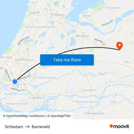 Schiedam to Barneveld map