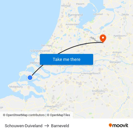 Schouwen-Duiveland to Barneveld map