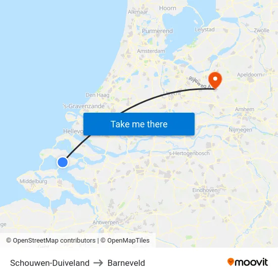 Schouwen-Duiveland to Barneveld map