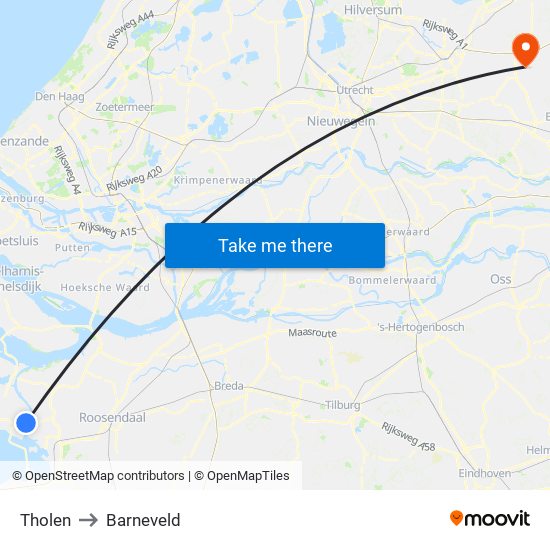 Tholen to Barneveld map