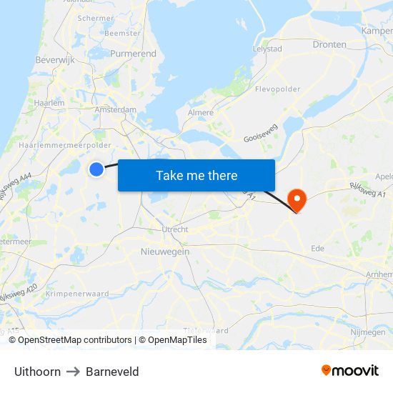 Uithoorn to Barneveld map