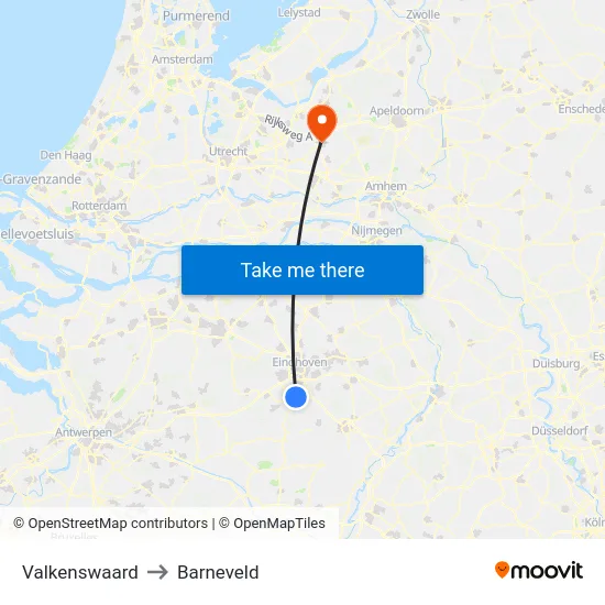 Valkenswaard to Barneveld map