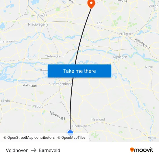 Veldhoven to Barneveld map