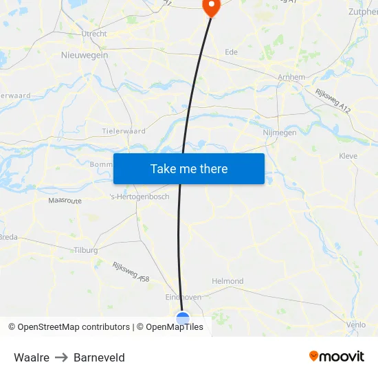 Waalre to Barneveld map