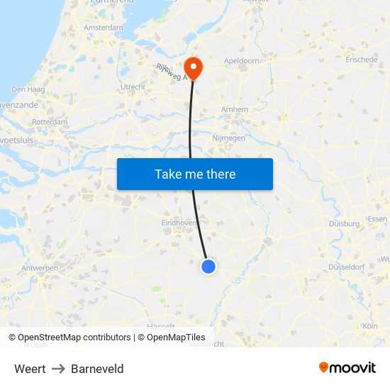 Weert to Barneveld map