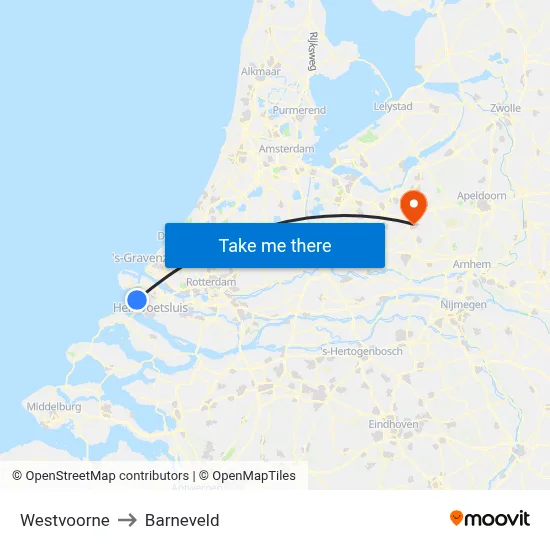 Westvoorne to Barneveld map