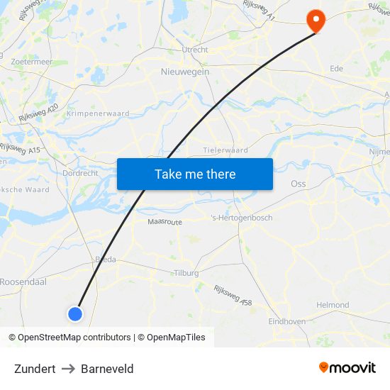 Zundert to Barneveld map