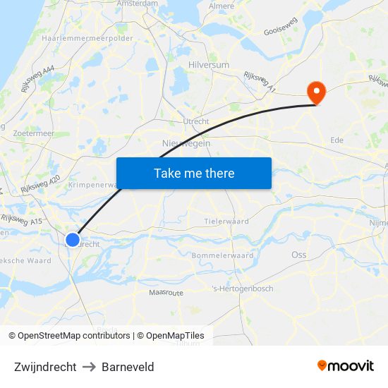 Zwijndrecht to Barneveld map