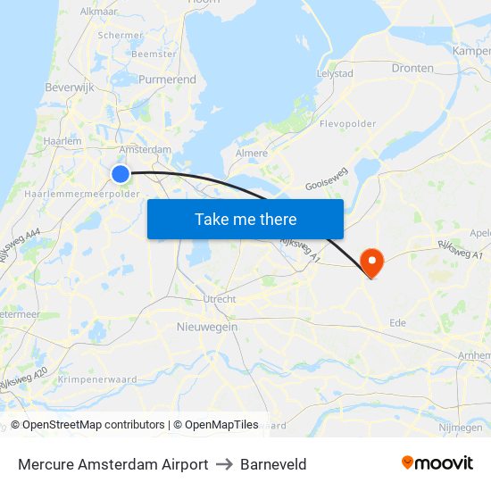 Mercure Amsterdam Airport to Barneveld map