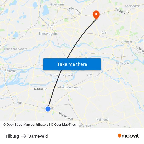Tilburg to Barneveld map