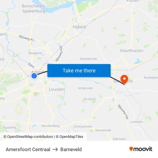 Amersfoort Centraal to Barneveld map