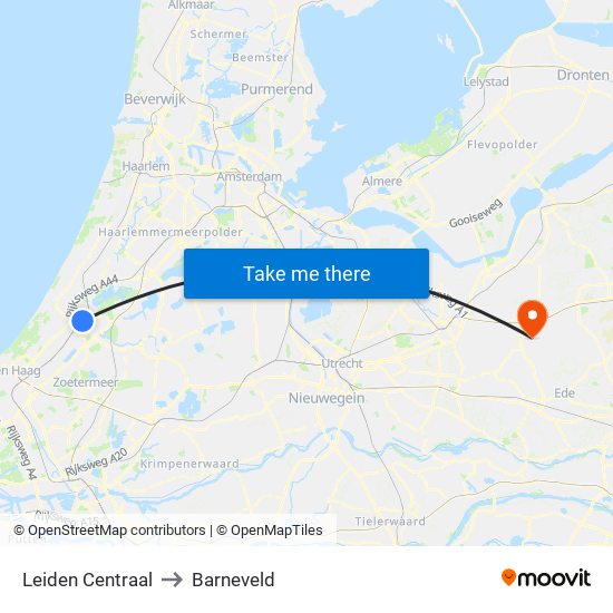 Leiden Centraal to Barneveld map