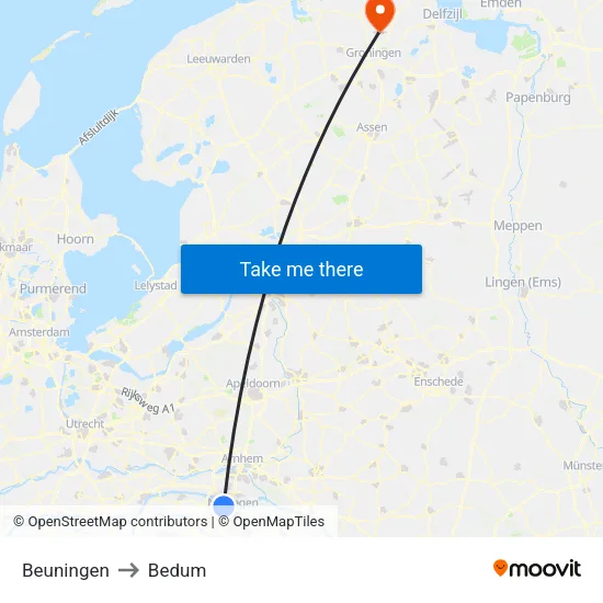 Beuningen to Bedum map