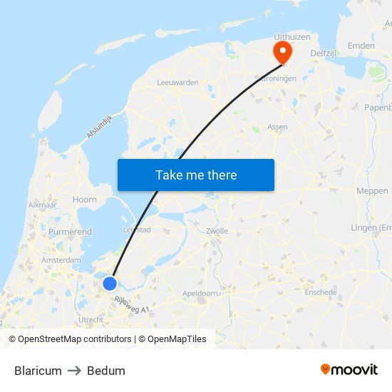 Blaricum to Bedum map