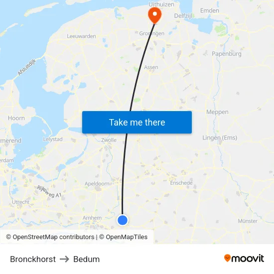 Bronckhorst to Bedum map