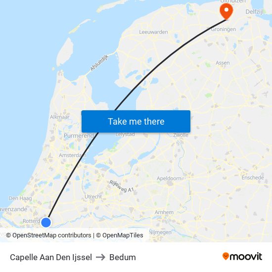 Capelle Aan Den Ijssel to Bedum map