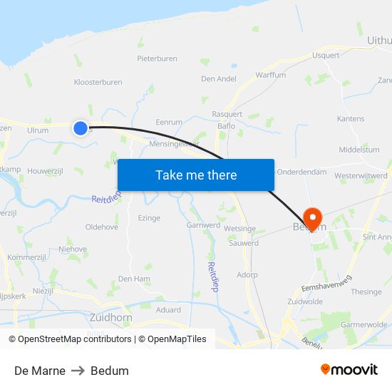 De Marne to Bedum map