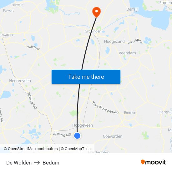 De Wolden to Bedum map