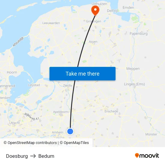 Doesburg to Bedum map