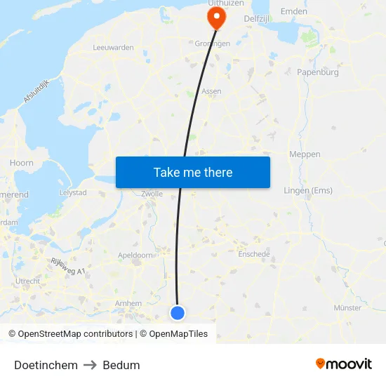 Doetinchem to Bedum map