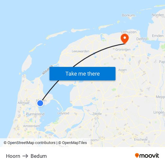 Hoorn to Bedum map