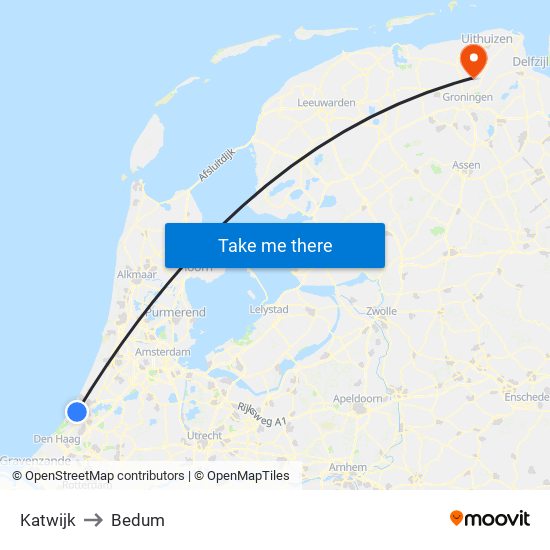 Katwijk to Bedum map