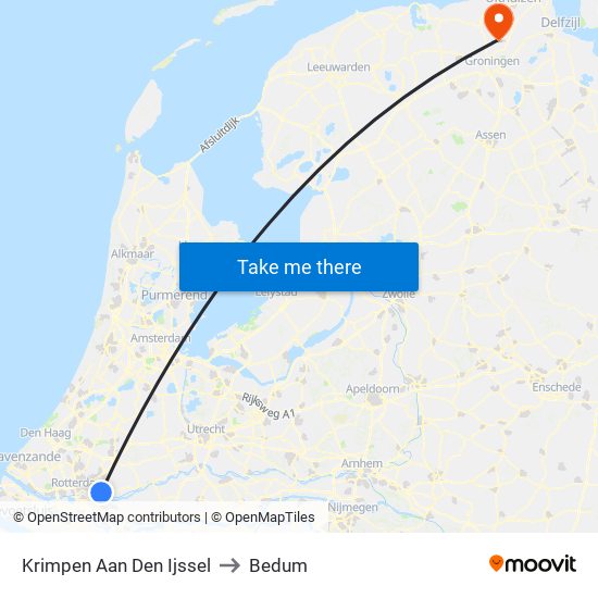 Krimpen Aan Den Ijssel to Bedum map