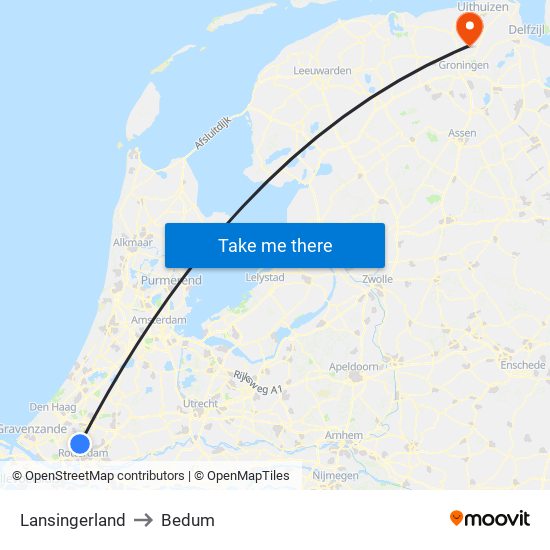 Lansingerland to Bedum map