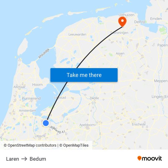 Laren to Bedum map